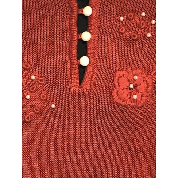 Adrian Delafield Women’s Orange Sweater Size PXL Embroidered Pearl Accents - Picture 5 of 7